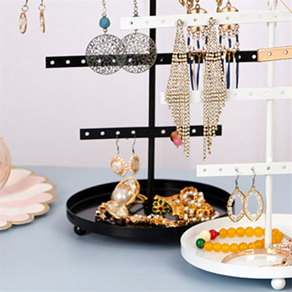 Jewelry & Watches Store - ABQR Black 3-Layer Simple Earring Storage
