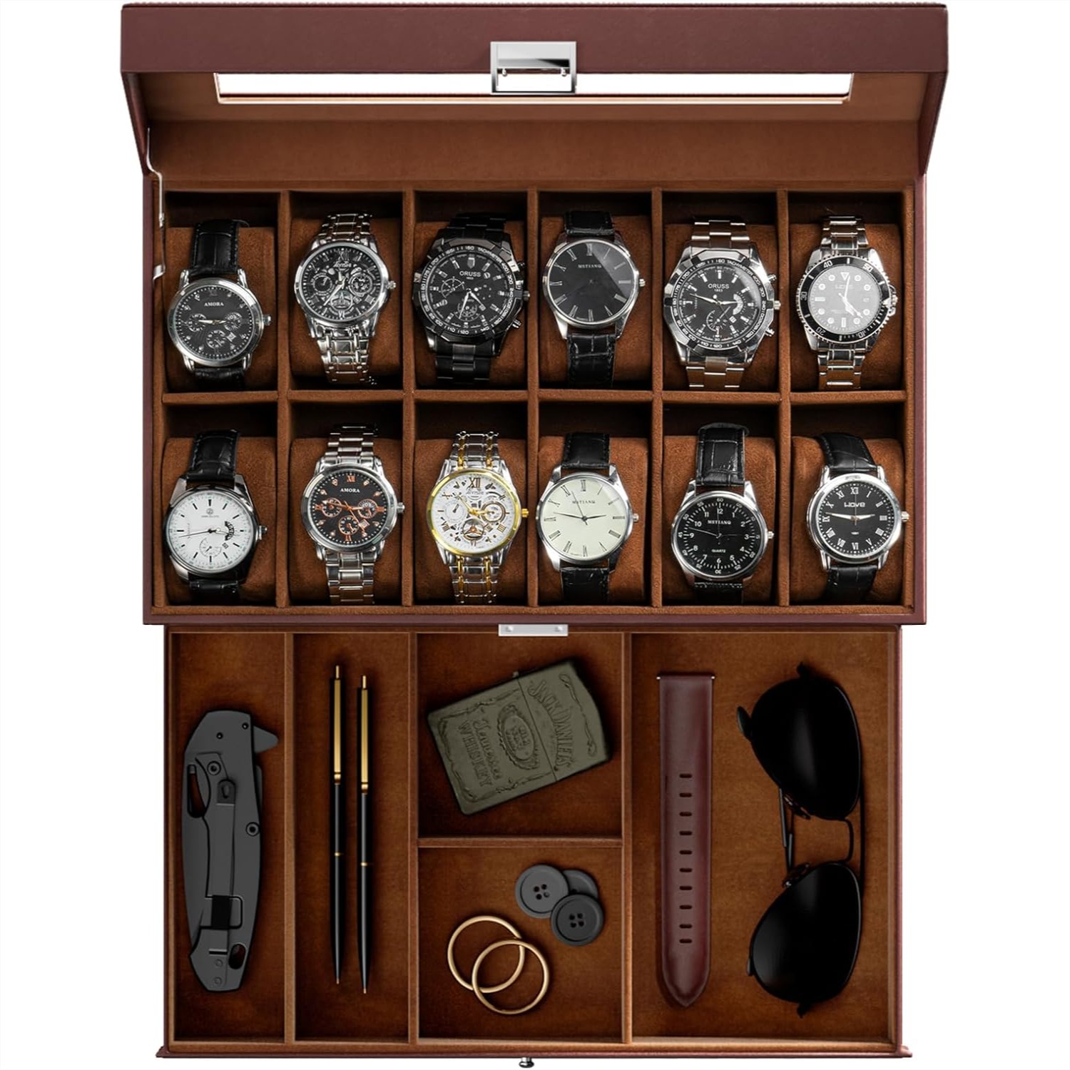 Jewelry Box Organizer Watches - 12 Slot Watch Box with Drawer,