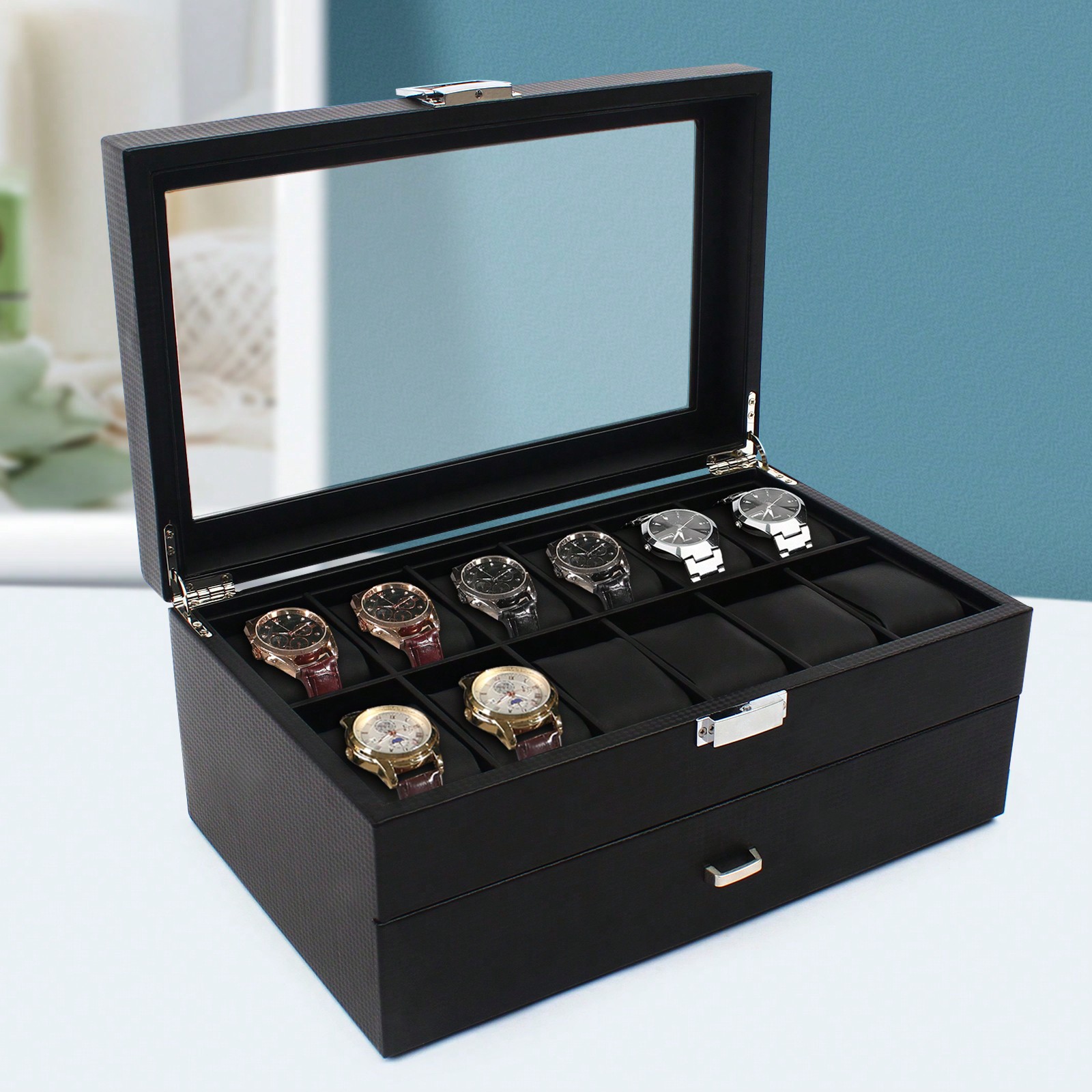 Jewelry Box Organizer Watches - 24 Slot Men Watch Display Case
