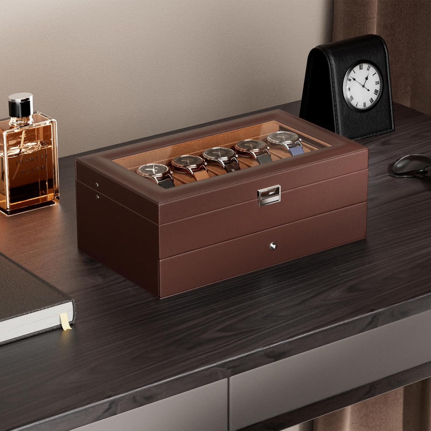12 Slot Watch Box with Drawer, - Jewelry Box Organizer Watches incelemesi ve fiyatı
