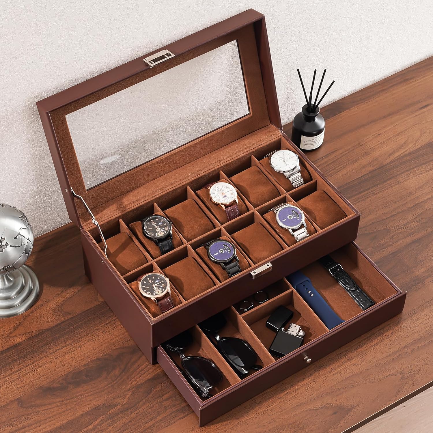 12 Slot Watch Box with Drawer, - Jewelry Box Organizer Watches incelemesi ve fiyatı