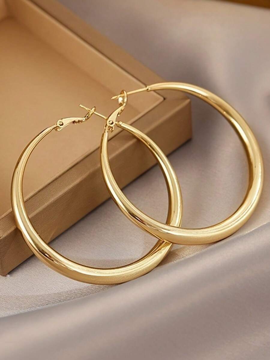 Shiny Gold Tone Y2K Minimalist - Hoop Earrings incelemesi ve fiyatı