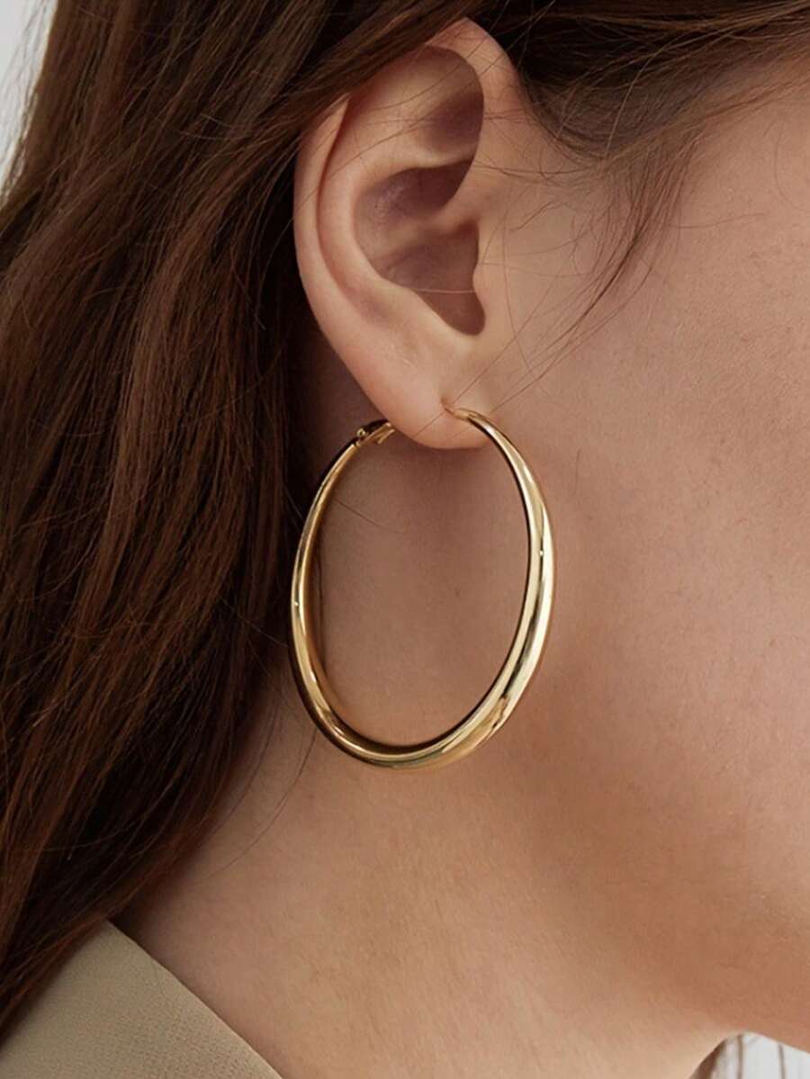 Shiny Gold Tone Y2K Minimalist - Hoop Earrings incelemesi ve fiyatı