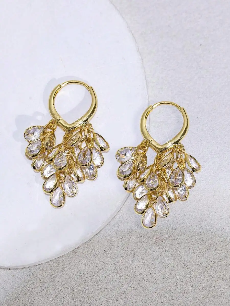 Elegant Gold Tone Teardrop Zir - Hoop Earrings incelemesi ve fiyatı